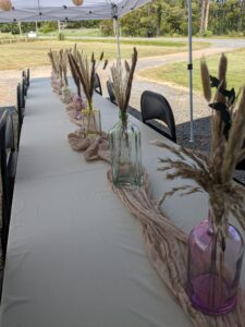 close up of folded chairs